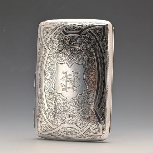 1907 Antique British Sterling Silver Cigar Case, Intricate Relief Decoration, 163g, Joseph Gloster