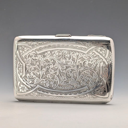 1907 Antique British Sterling Silver Cigar Case, Intricate Relief Decoration, 163g, Joseph Gloster