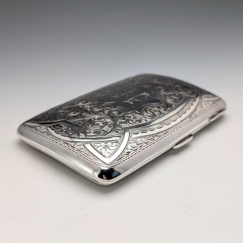 1907 Antique British Sterling Silver Cigar Case, Intricate Relief Decoration, 163g, Joseph Gloster