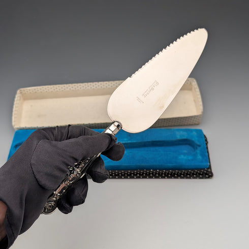 1972年 英國復古 純銀製手柄 蛋糕切片器 附盒 Harrison Brothers