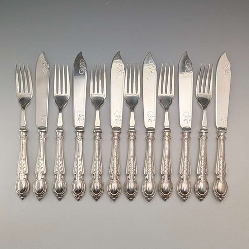 1933年 英国ヴィンテージ 純銀ハンドル フィッシュカトラリー6ペア C H Beatson