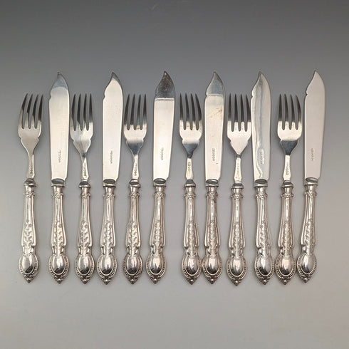 1933年 英国ヴィンテージ 純銀ハンドル フィッシュカトラリー6ペア C H Beatson