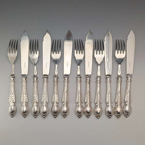 1933年 英国ヴィンテージ 純銀ハンドル フィッシュカトラリー6ペア C H Beatson