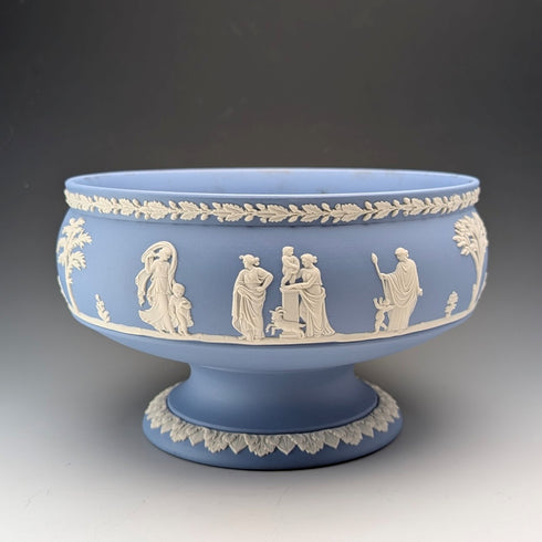 英国ヴィンテージ ウェッジウッド ジャスパーウェア製 脚付き大型ボウル ペールブルー