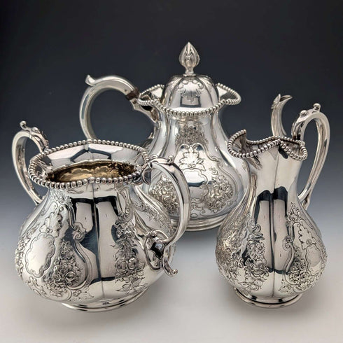 1863年 英國古董 鍍銀 茶具 3件組 Thomas Bradbury