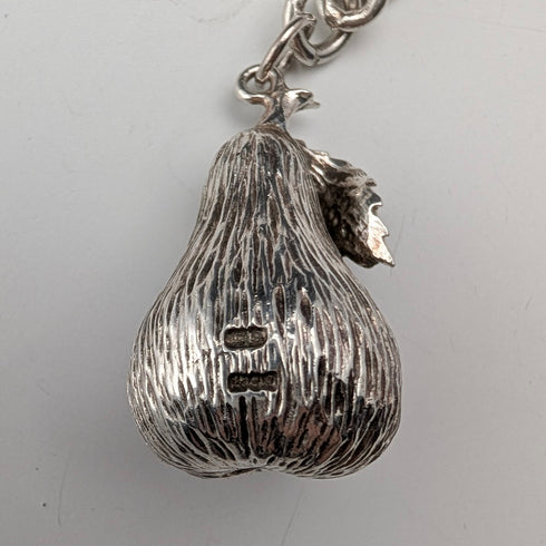 1902 Antique British Sterling Silver Albert Chain, 52g, with Sterling Silver Pear-Shaped FOB.