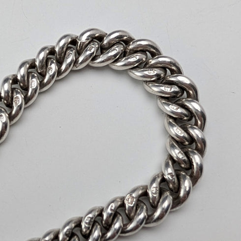 1902 Antique British Sterling Silver Albert Chain, 52g, with Sterling Silver Pear-Shaped FOB.