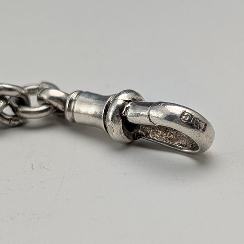 1902 Antique British Sterling Silver Albert Chain, 52g, with Sterling Silver Pear-Shaped FOB.