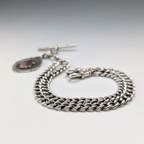 1911年 英國古董 純銀製雙頭阿爾伯特鏈 40g 純銀獎章懷錶鏈