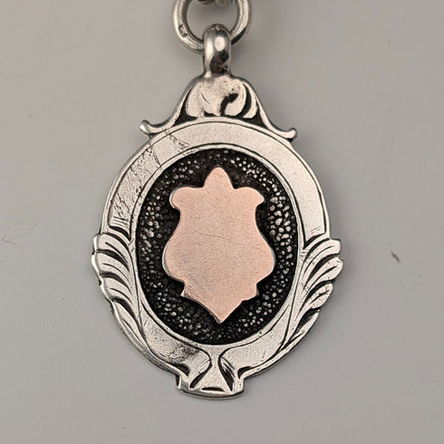 1911年 英國古董 純銀製雙頭阿爾伯特鏈 40g 純銀獎章懷錶鏈