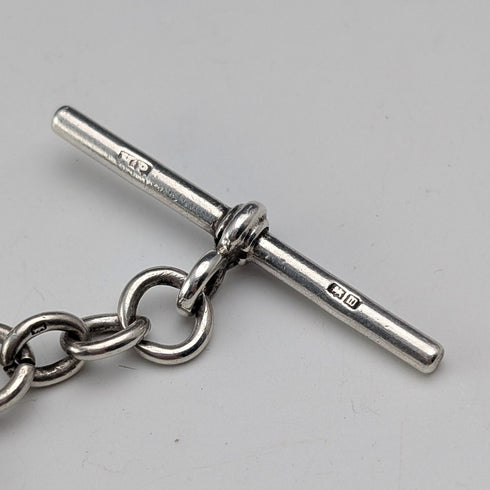 1911年 英國古董 純銀製雙頭阿爾伯特鏈 40g 純銀獎章懷錶鏈