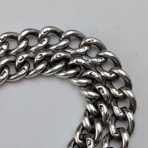 1911年 英國古董 純銀製雙頭阿爾伯特鏈 40g 純銀獎章懷錶鏈