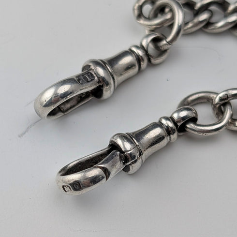 1911年 英國古董 純銀製雙頭阿爾伯特鏈 40g 純銀獎章懷錶鏈