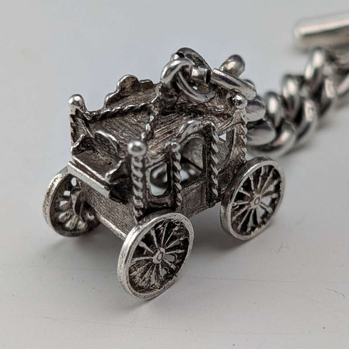 1891年 英国アンティーク 純銀製アルバートチェーン 39g 馬車型フォブ