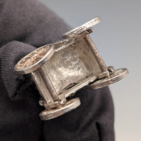 1891年 英國古董 純銀製阿爾伯特鍊 39g 馬車造型懷錶墜