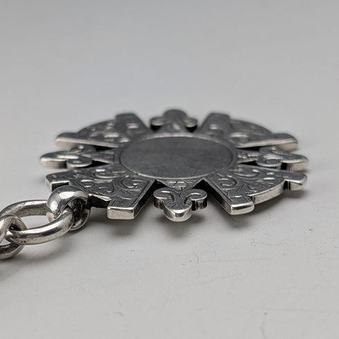 1894 British Antique Sterling Silver Albert Chain, 60g, with Sterling Silver Medal Fob