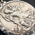 1888 British Antique Sterling Silver Albert Chain, Fancy Link, 42g, with St. Christopher Sterling Silver Medal Fob.