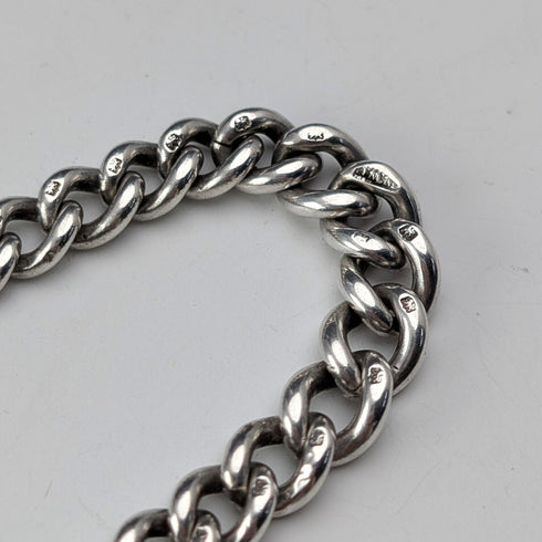 1912 Antique British Sterling Silver Albert Chain, 32g, with Sterling Silver Medal Fob