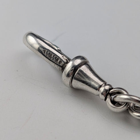 1912 Antique British Sterling Silver Albert Chain, 32g, with Sterling Silver Medal Fob