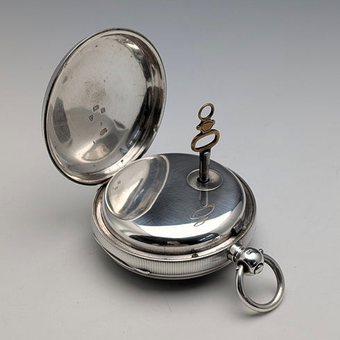 1888 British Antique, Pure Silver Case, Key-Wind, Large Pocket Watch, 56mm Diameter, Good Working Condition.