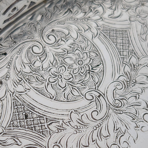 英国ヴィンテージ シルバープレート製 オーバル型 小型ギャラリートレイ 幅17cm Barker Ellis