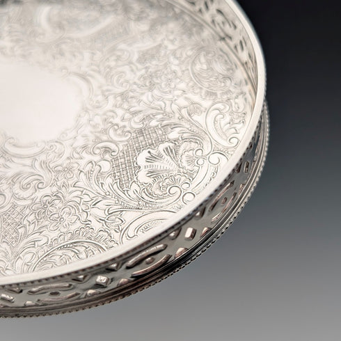 英国ヴィンテージ シルバープレート製 オーバル型 小型ギャラリートレイ 幅17cm Barker Ellis