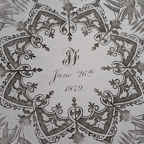 1879 British Antique Silverplate Footed Serving Dish, Diameter 30cm, Benjamin W Ramsden