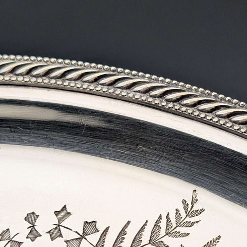 1879年 英國古董 銀器製 腳座托盤 直徑30cm Benjamin W Ramsden