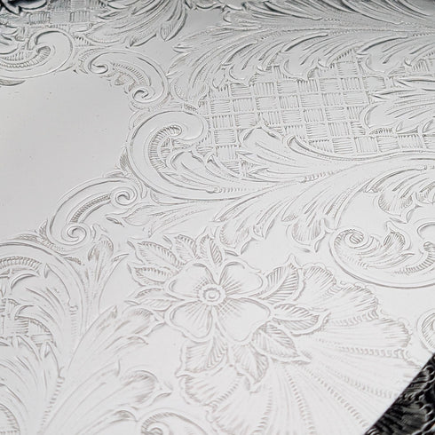 英国ヴィンテージ シルバープレート製 オーバル型 大型ギャラリートレイ 幅39cm Queen Anne 未使用品