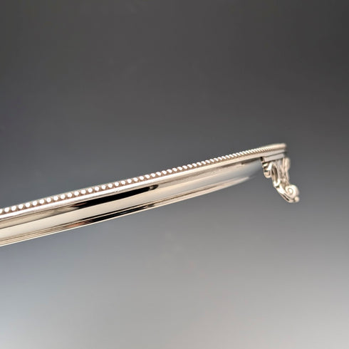 1890年 英國古董 純銀製 腳座托盤 卡片托盤直徑26cm 517g Elkington