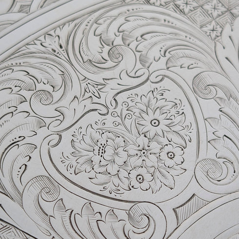 1890年 英國古董 純銀製 腳座托盤 卡片托盤直徑26cm 517g Elkington