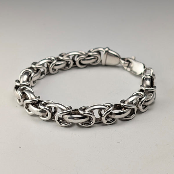 British Vintage Sterling Silver Byzantine Chain Bracelet 30g