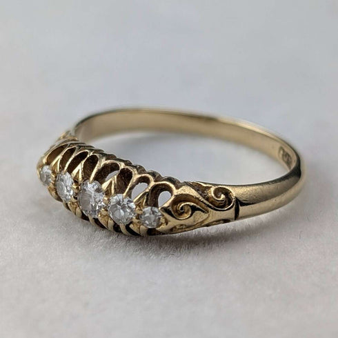 アンティーク K18ゴールド 5ストーンダイヤモンドリング(13号) 指輪 AH