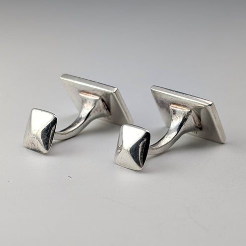 ヴィンテージ 純銀製 白蝶貝&オニキス ストライプデザイン カフリンクス カフスボタン