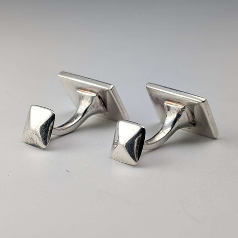 Vintage Sterling Silver White Mother-of-Pearl & Onyx Striped Design Cufflinks