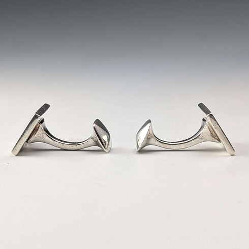 Vintage Sterling Silver White Mother-of-Pearl & Onyx Striped Design Cufflinks