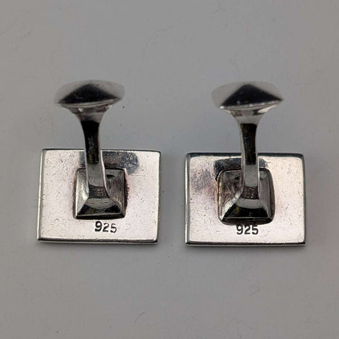 Vintage Sterling Silver White Mother-of-Pearl & Onyx Striped Design Cufflinks