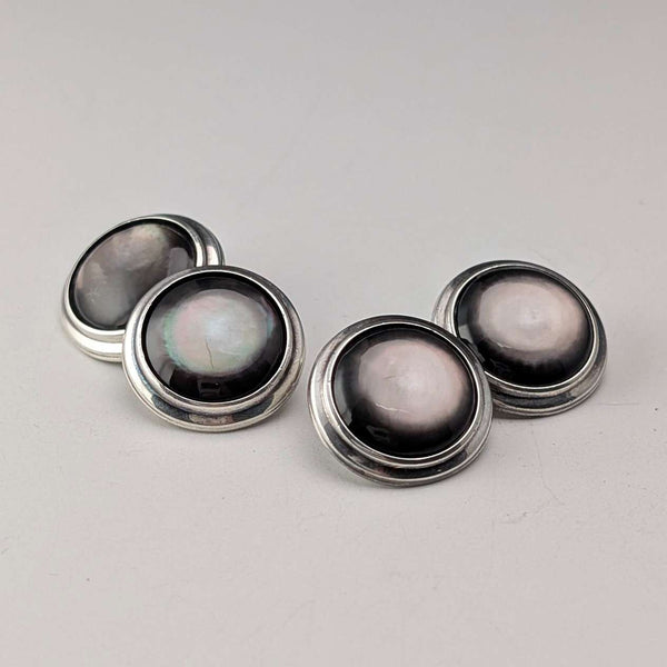 British Vintage Sterling Silver Black Mother-of-Pearl Cufflinks Asprey