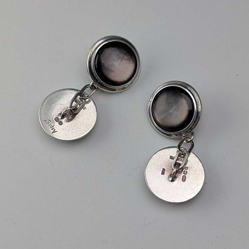 British Vintage Sterling Silver Black Mother-of-Pearl Cufflinks Asprey
