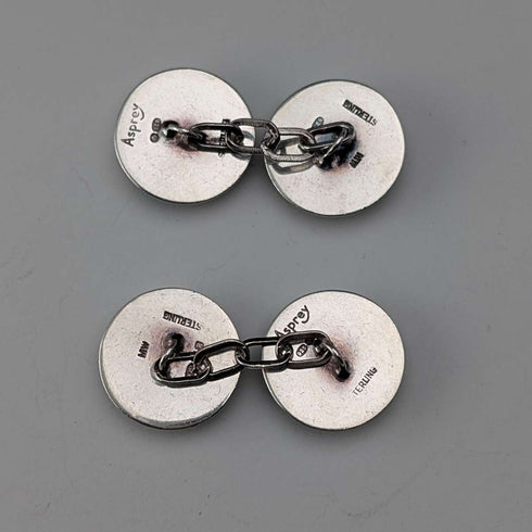 British Vintage Sterling Silver Black Mother-of-Pearl Cufflinks Asprey