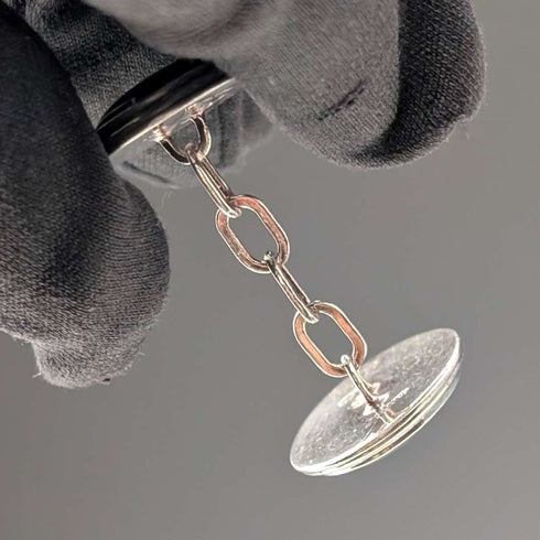 British Vintage Sterling Silver Black Mother-of-Pearl Cufflinks Asprey