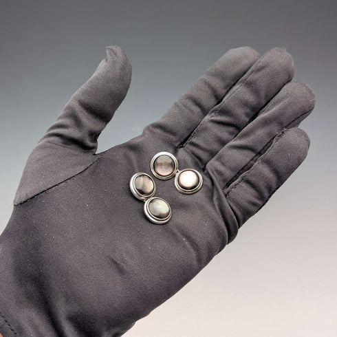 British Vintage Sterling Silver Black Mother-of-Pearl Cufflinks Asprey