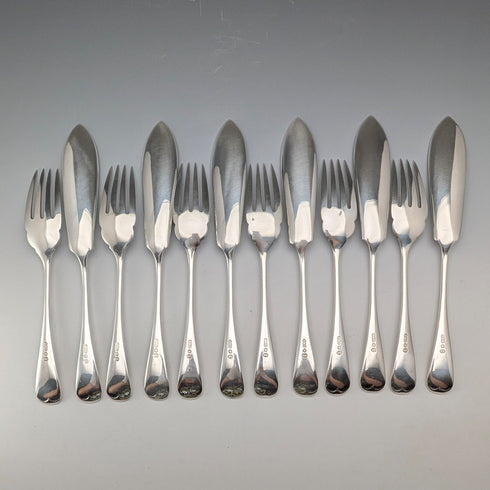 Pair of 6 antique silver-plated fish cutlery sets, circa 1900, Allen & Darwin, England.