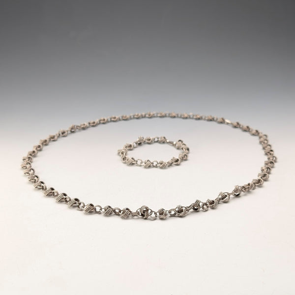 Vintage 800 Sterling Silver Knot Chain Necklace & Bracelet, Total 63g
