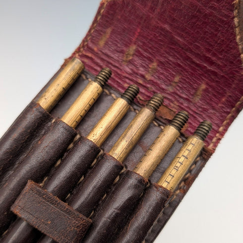 アンティーク 真鍮&ツゲ材製 バレルメジャー レザーケース入