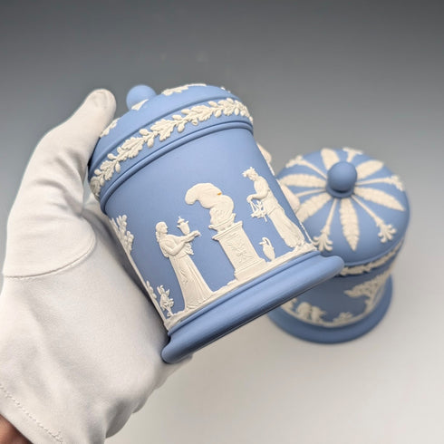 英國復古 Wedgwood Jasperware 茶葉罐盒一對