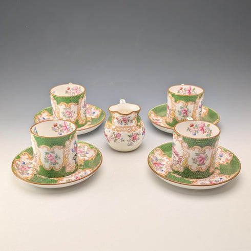 20世紀初頭 英国ミントン コカトリス グリーン デミタスカップ&ソーサー 4セット&クリームジャグ