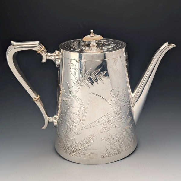 【預留中】19世紀後半 英國古董 銀器鍍銀製 日式裝飾 咖啡壺 Johnson&Co