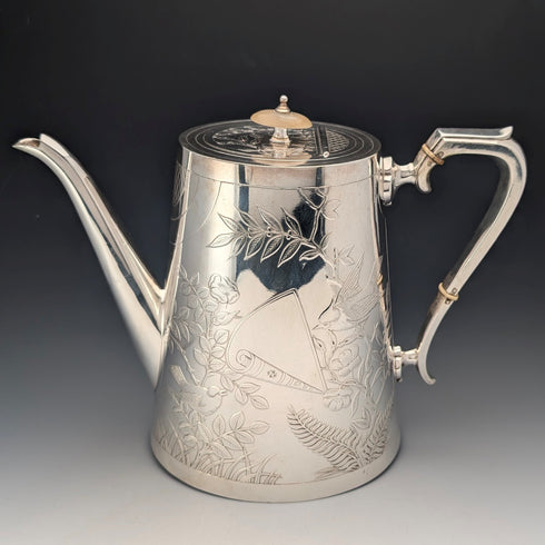 【On Hold】Late 19th Century British Antique Silver Plate Japonism Decor Coffee Pot Johnson&Co