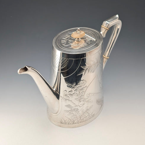 【On Hold】Late 19th Century British Antique Silver Plate Japonism Decor Coffee Pot Johnson&Co